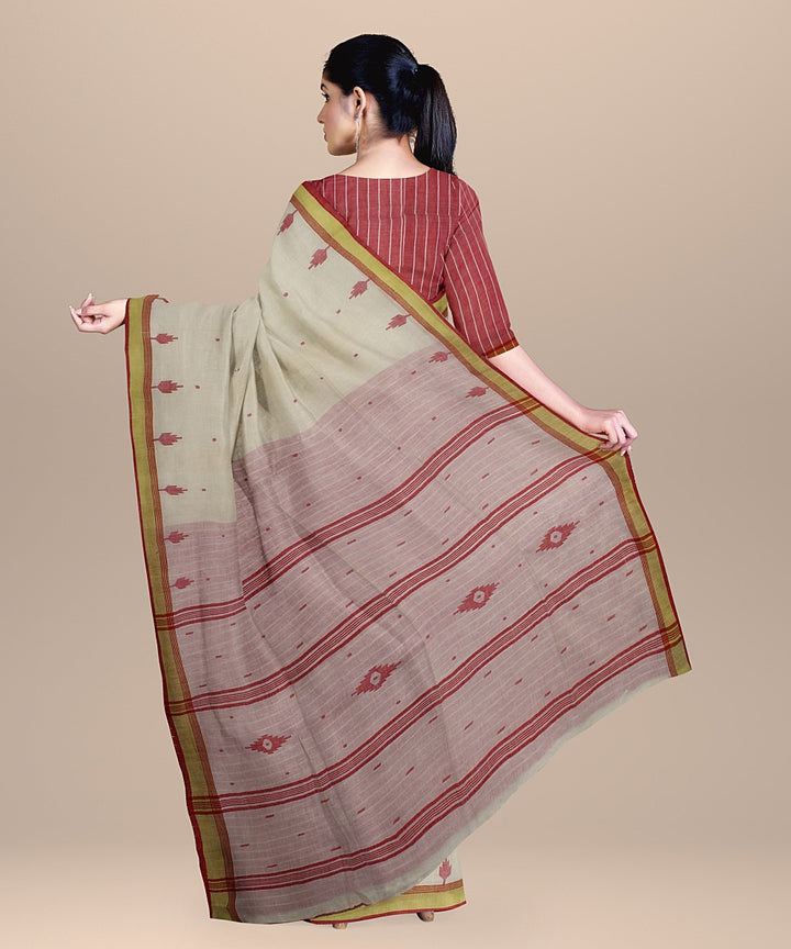 Offwhite yellow red handloom jamdani soft cotton saree