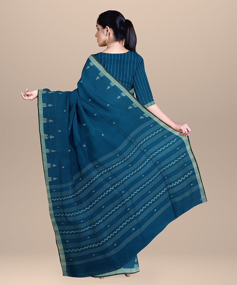 Sea green lime yellow handloom soft cotton jamdani saree