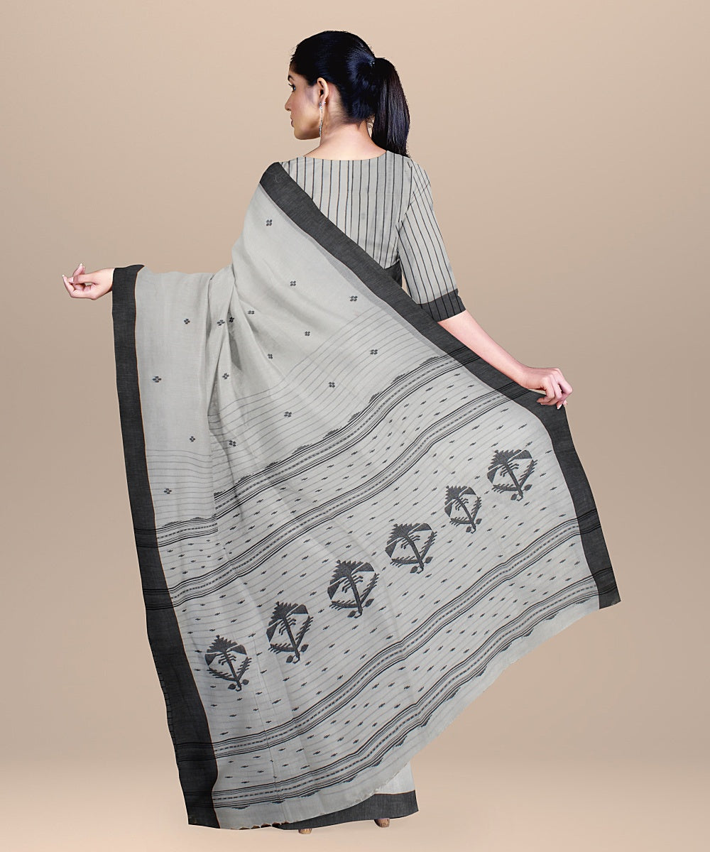 Offwhite black handloom jamdani soft cotton saree