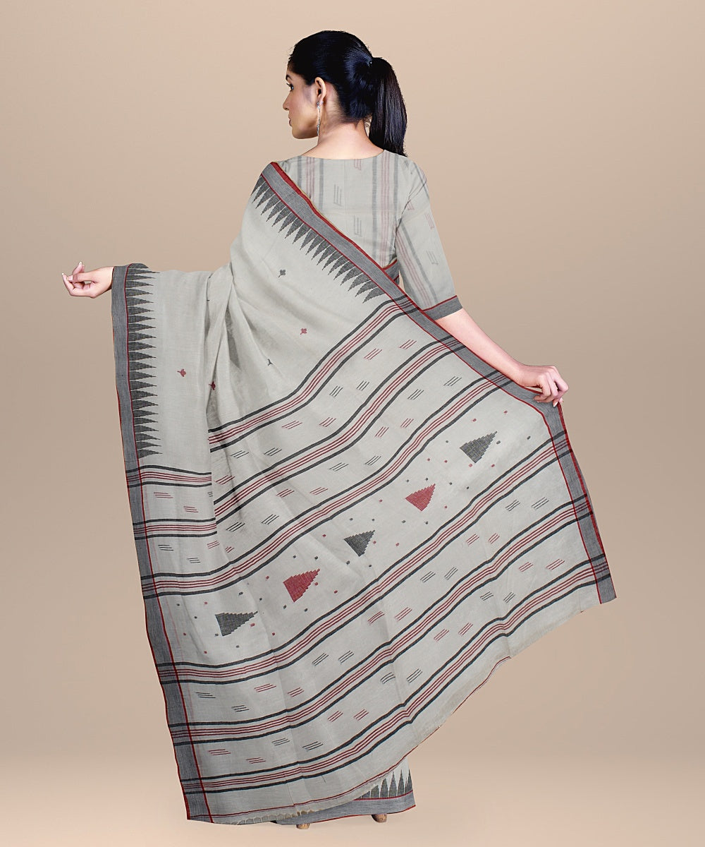 Offwhite black red handloom jamdani soft cotton saree