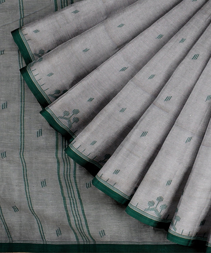 Offwhite green handloom jamdani soft cotton saree