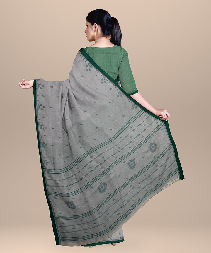 Offwhite green handloom jamdani soft cotton saree