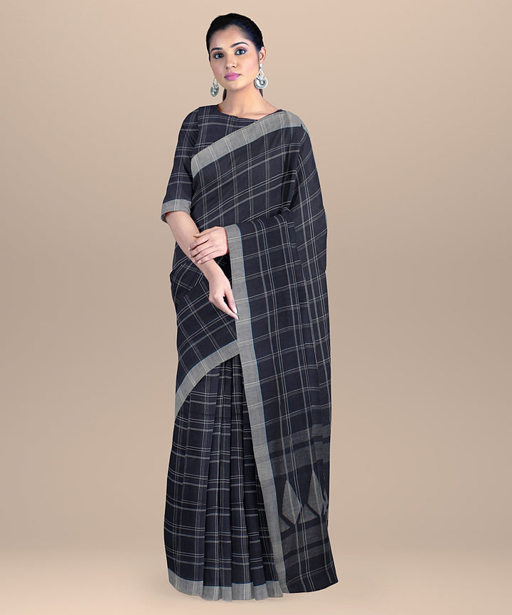 Grey cream handloom jamdani soft cotton saree