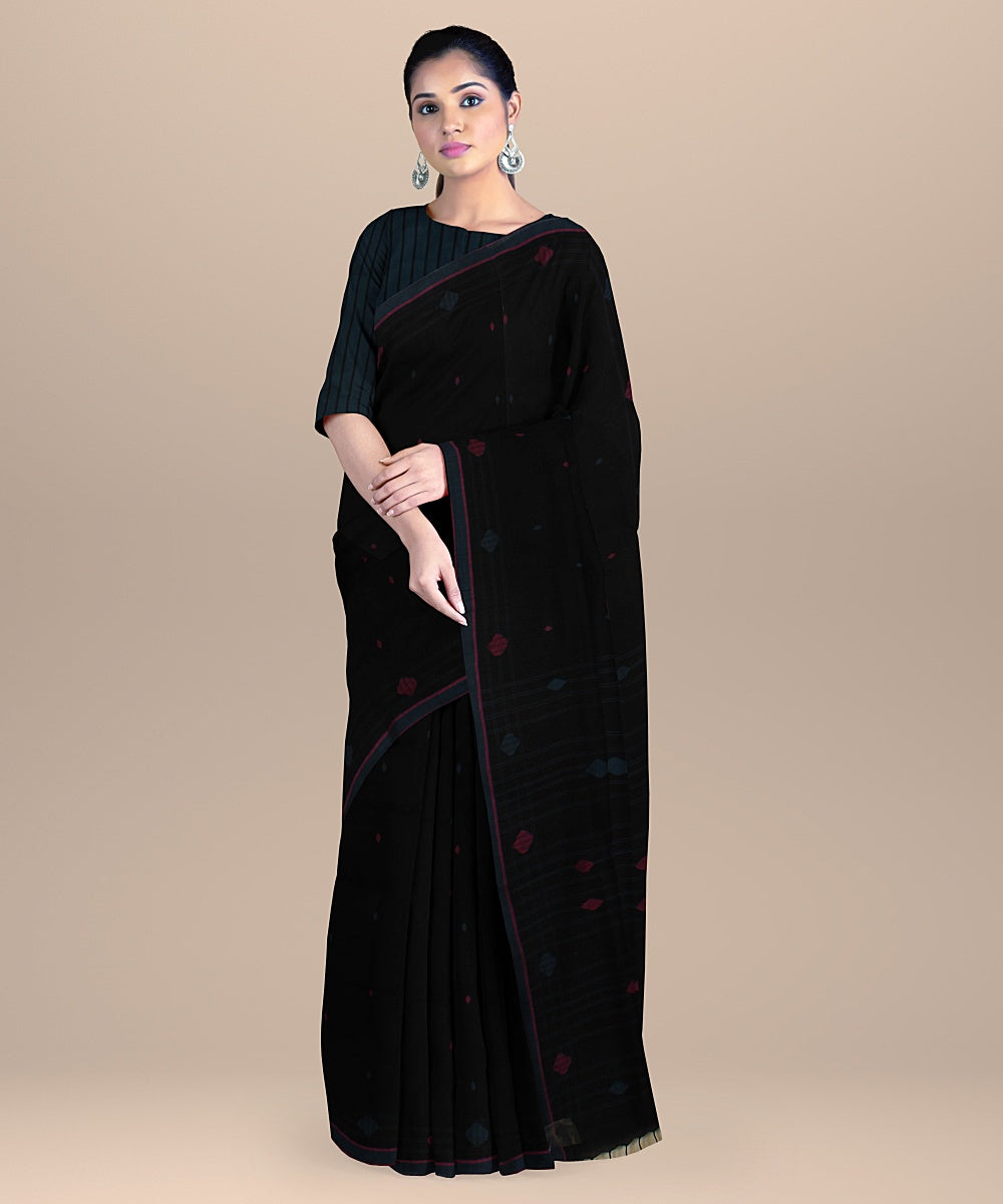 Black pink handloom jamdani soft cotton saree