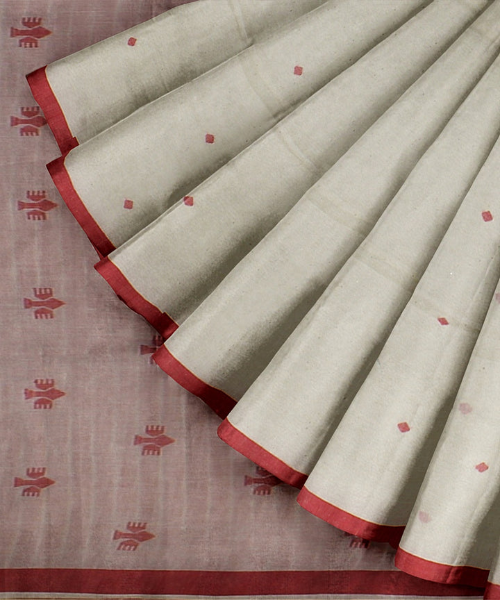 Offwhite red handloom jamdani soft cotton saree