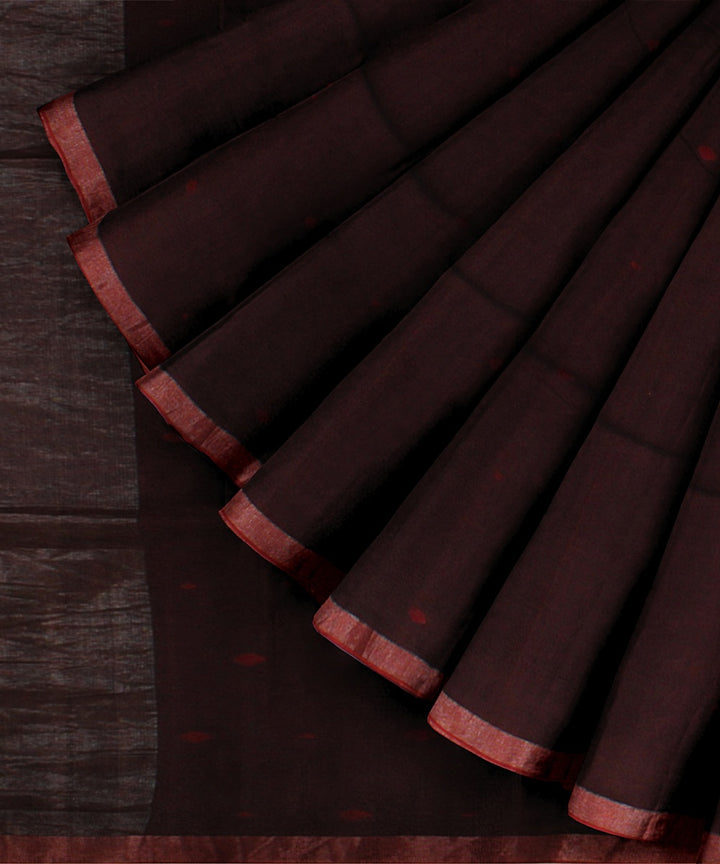 Maroon red zari handloom jamdani soft cotton saree