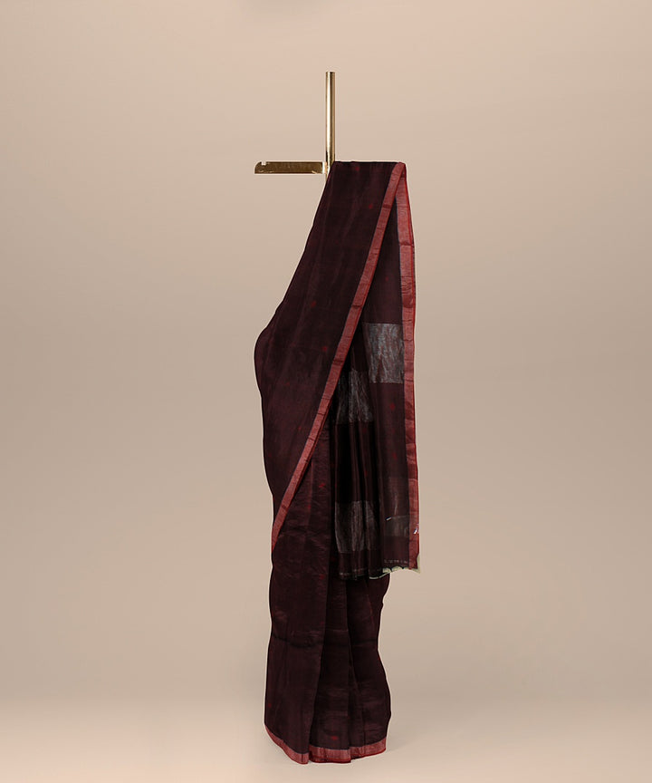 Maroon red zari handloom jamdani soft cotton saree