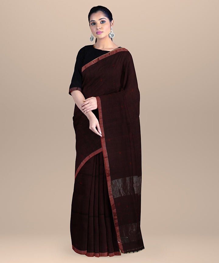 Maroon red zari handloom jamdani soft cotton saree