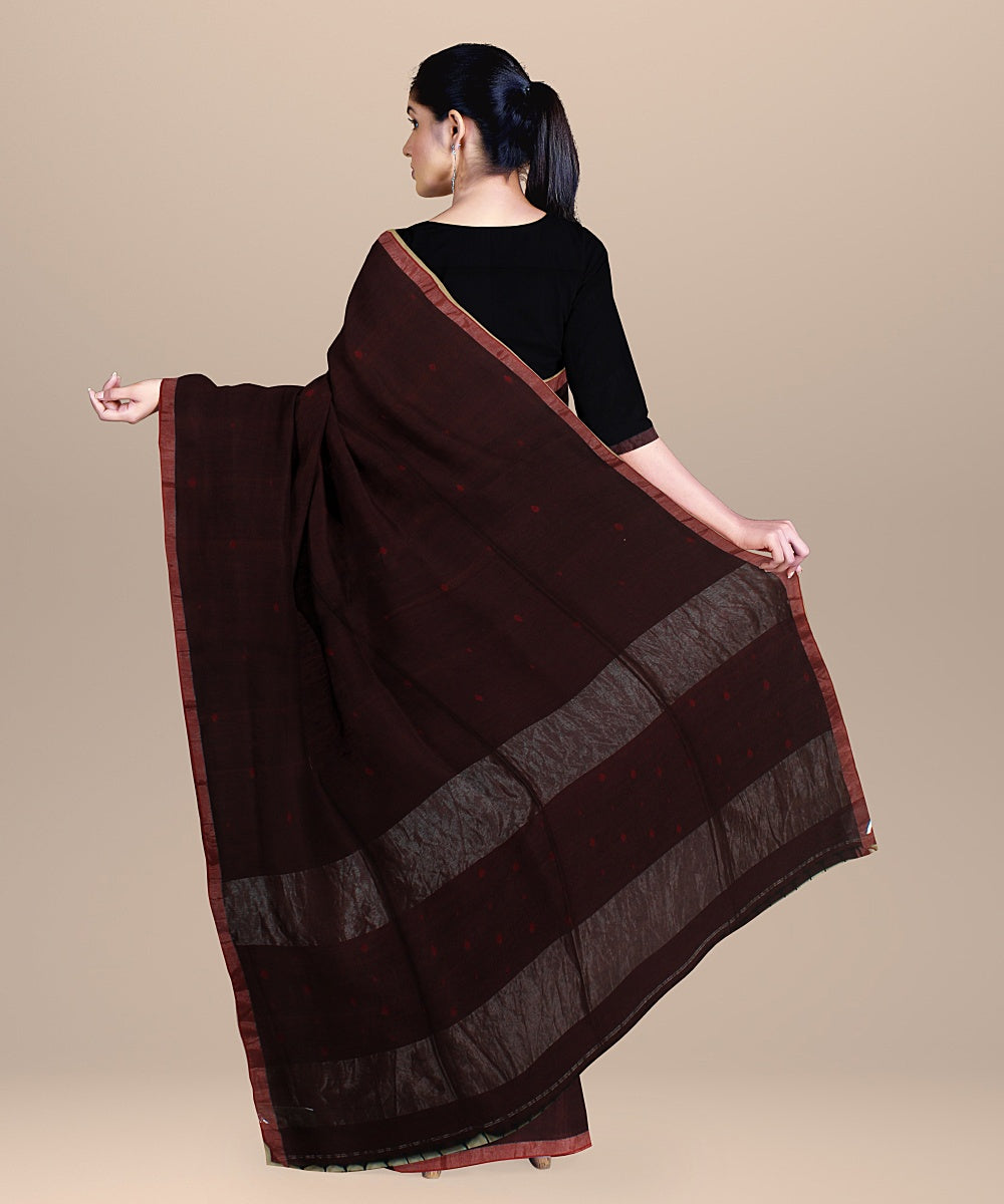 Maroon red zari handloom jamdani soft cotton saree