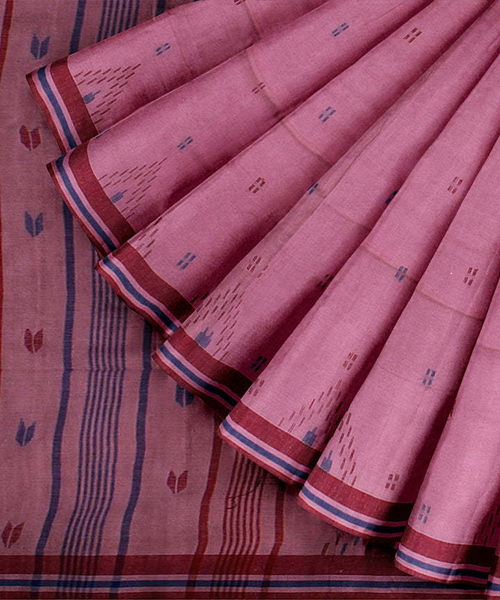 Pink red handloom jamdani soft cotton saree