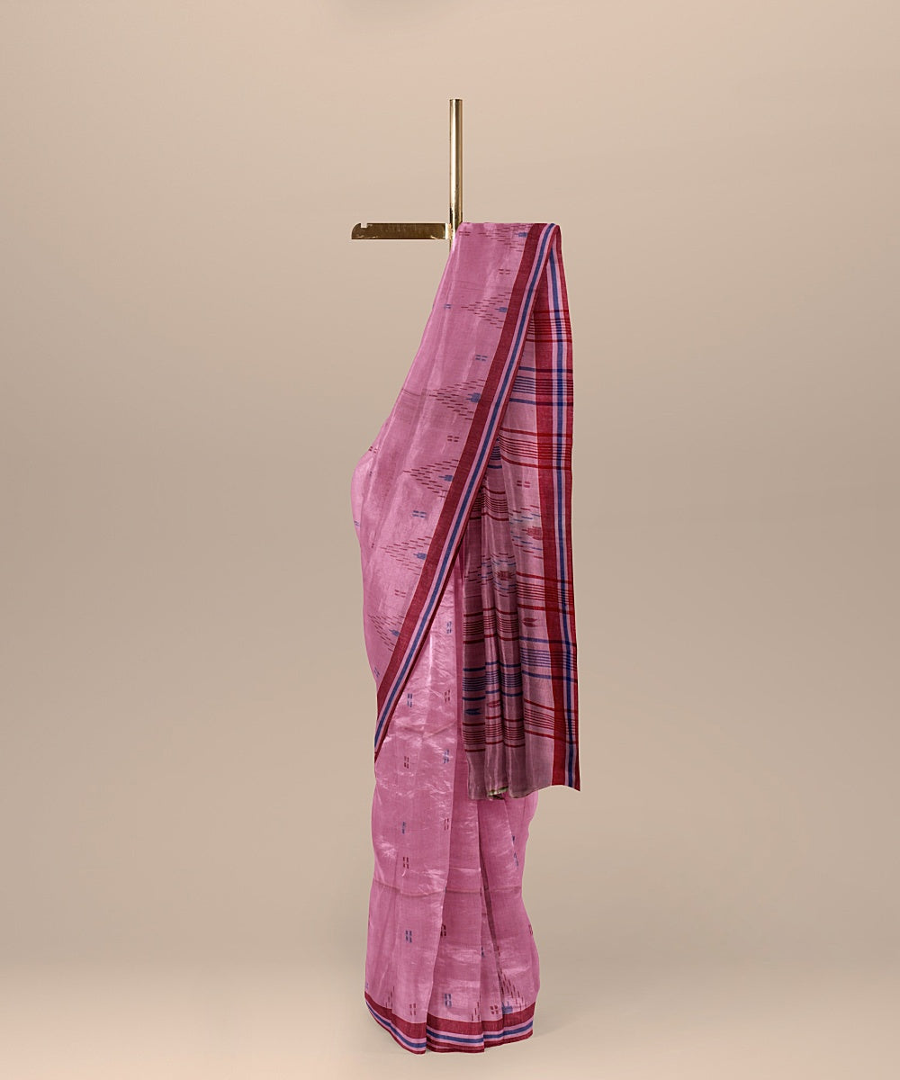 Pink red handloom jamdani soft cotton saree