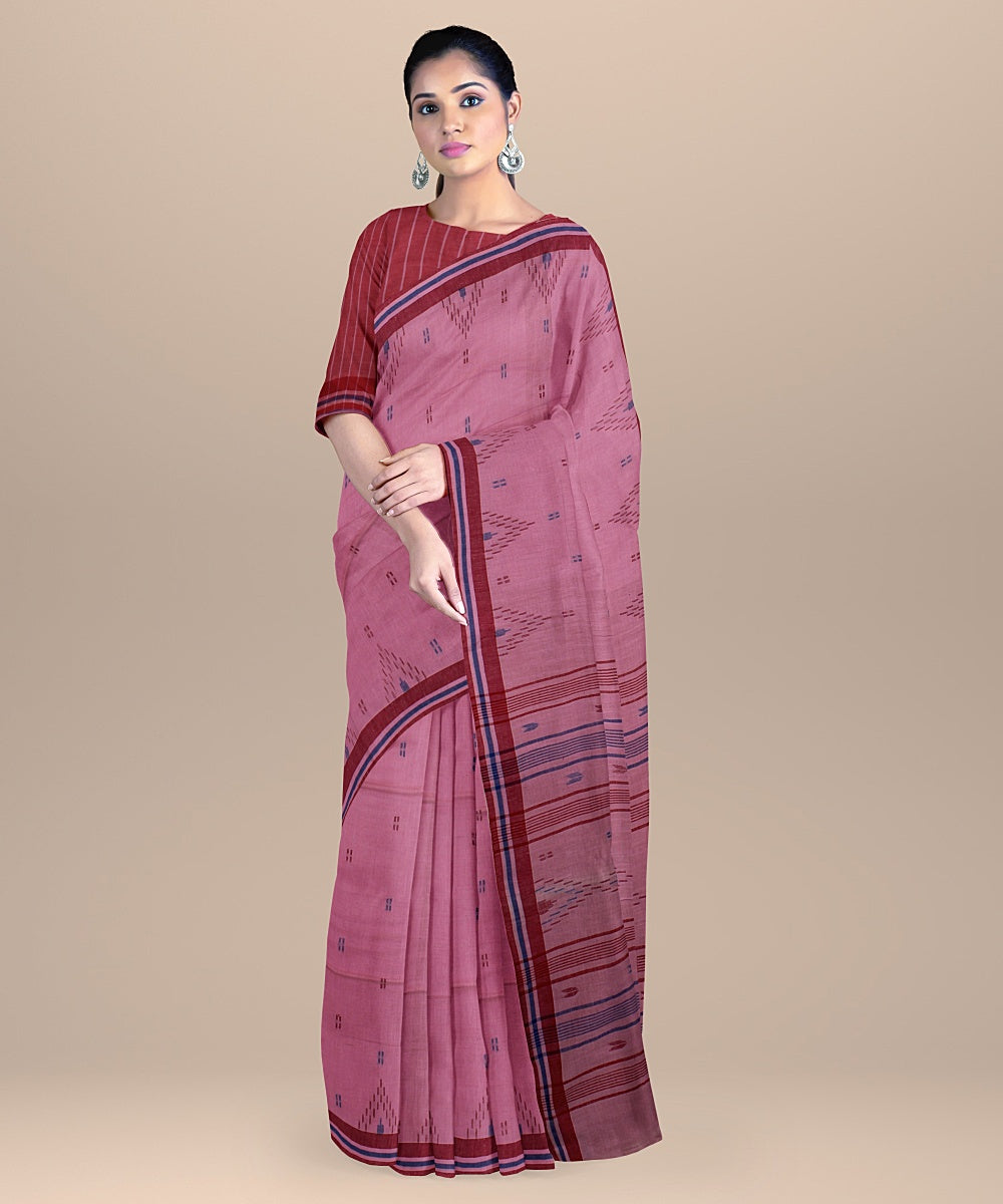 Pink red handloom jamdani soft cotton saree