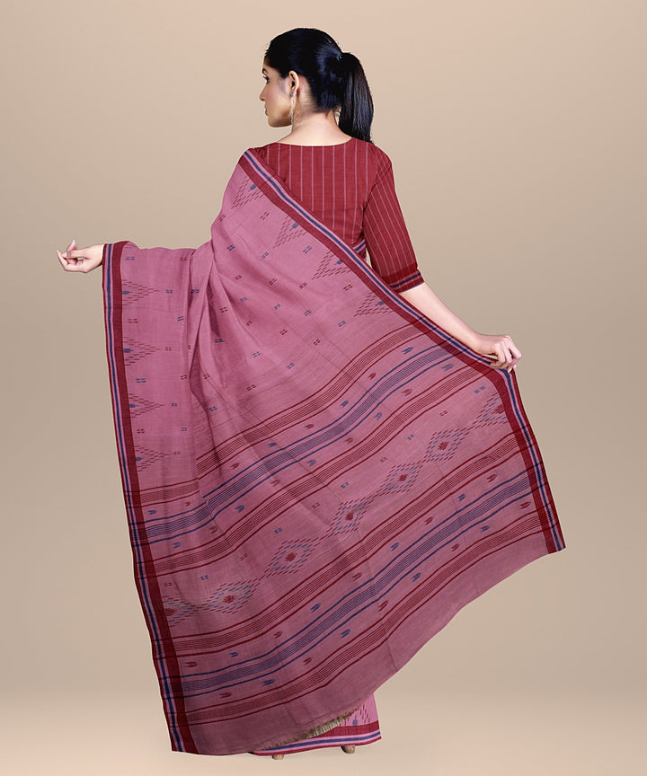 Pink red handloom jamdani soft cotton saree