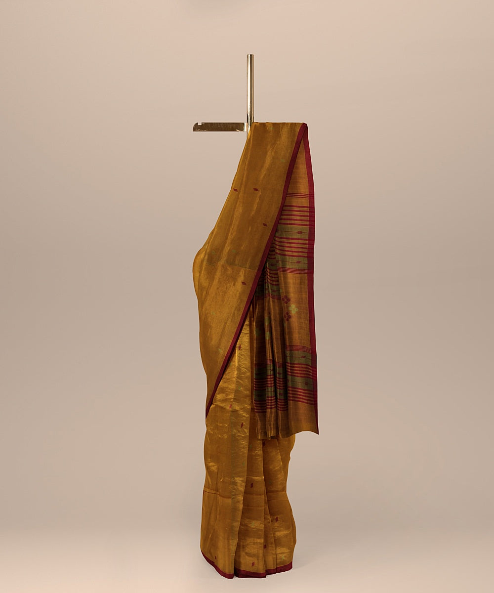 Yellow pink handloom jamdani soft cotton saree