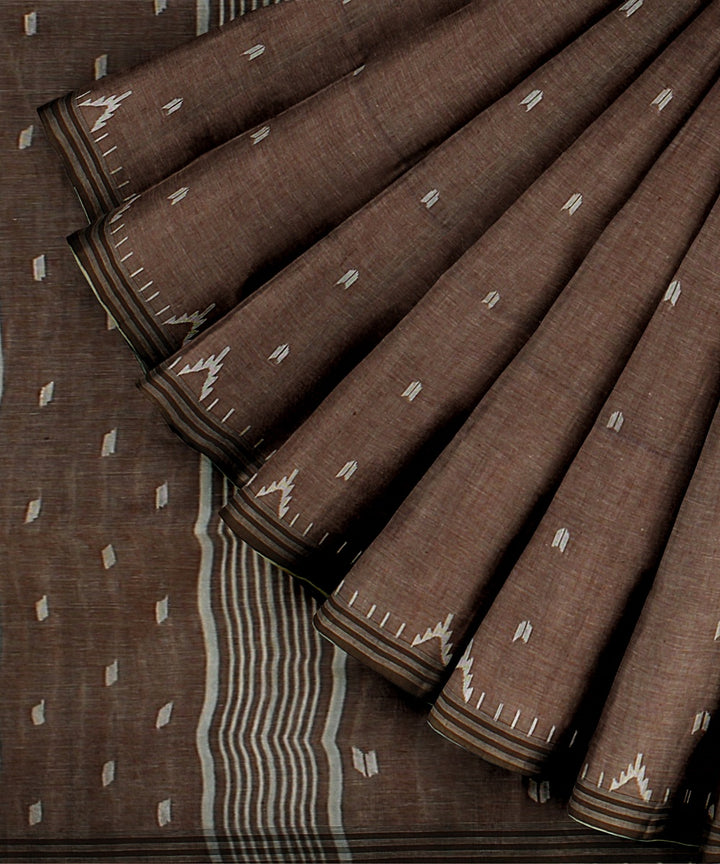 Brown green handloom jamdani soft cotton saree