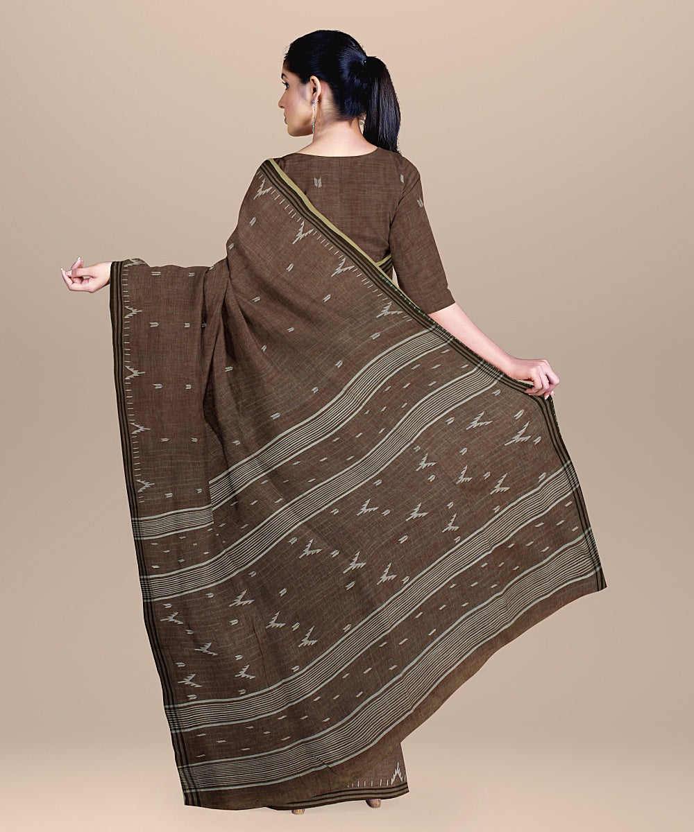 Brown green handloom jamdani soft cotton saree