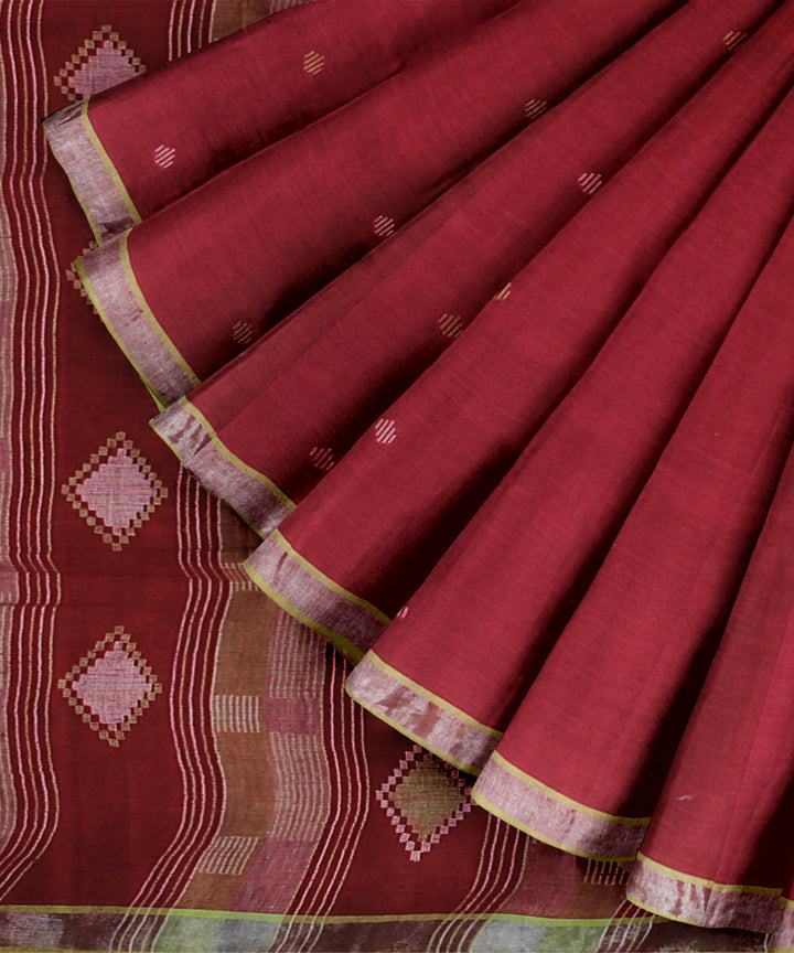 Red lime yellow zari handloom jamdani soft cotton saree