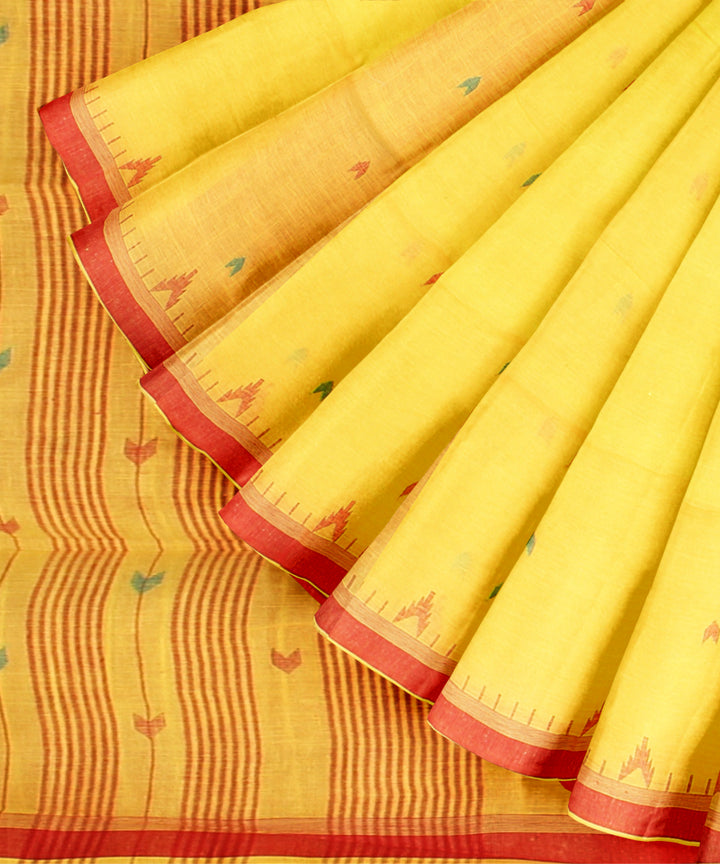 Yellow red handloom jamdani cotton saree