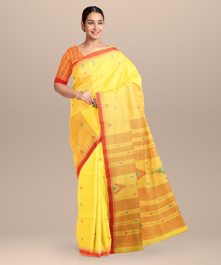 Yellow red handloom jamdani cotton saree