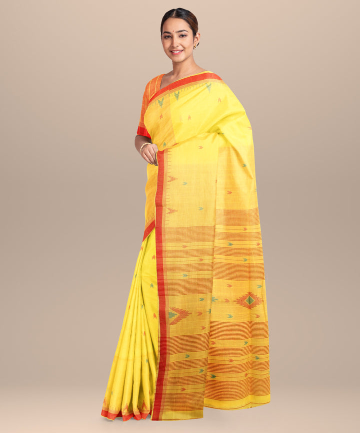 Yellow red handloom jamdani cotton saree