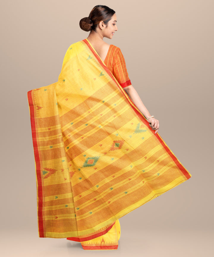 Yellow red handloom jamdani cotton saree