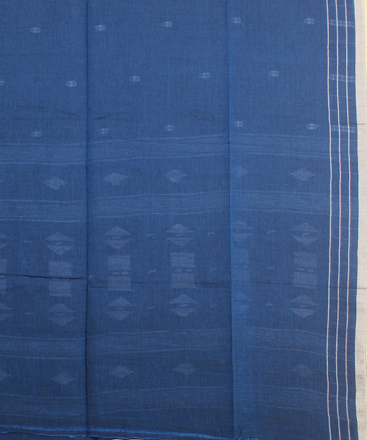 Navy blue grey jamdani handloom cotton saree