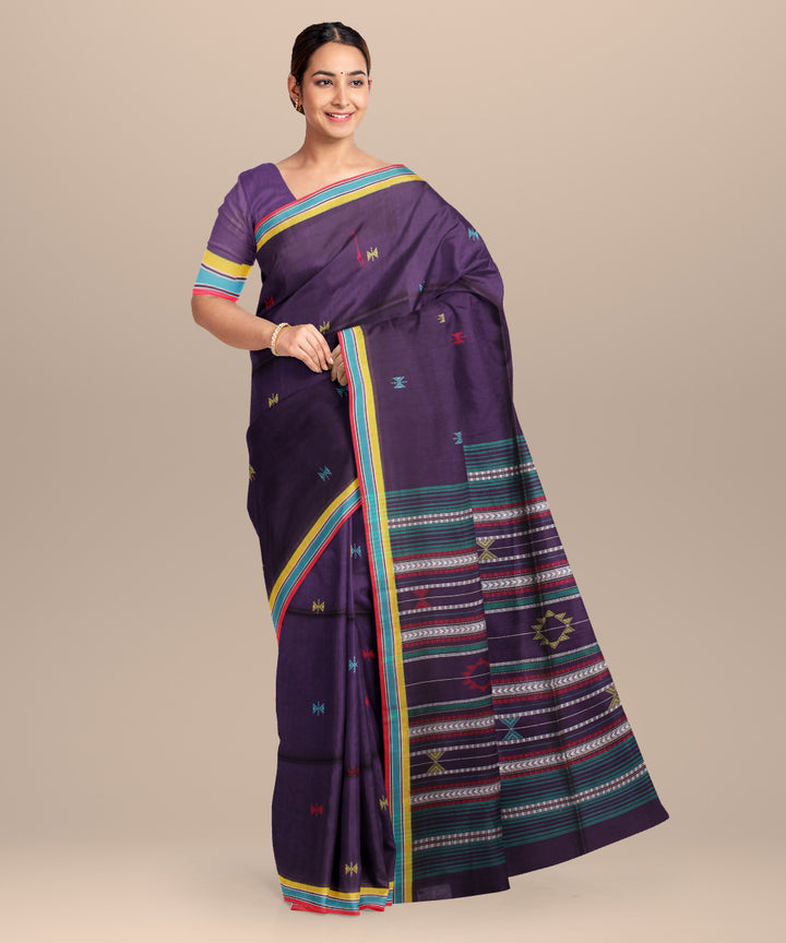 Purple red handloom jamdani cotton saree