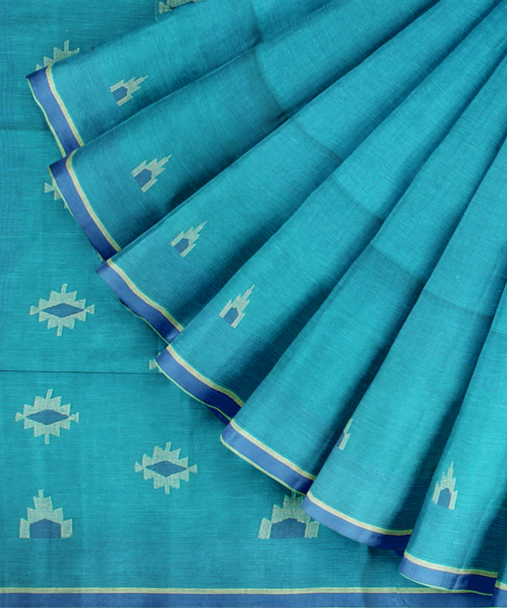 Rama green blue cotton handloom jamdani saree
