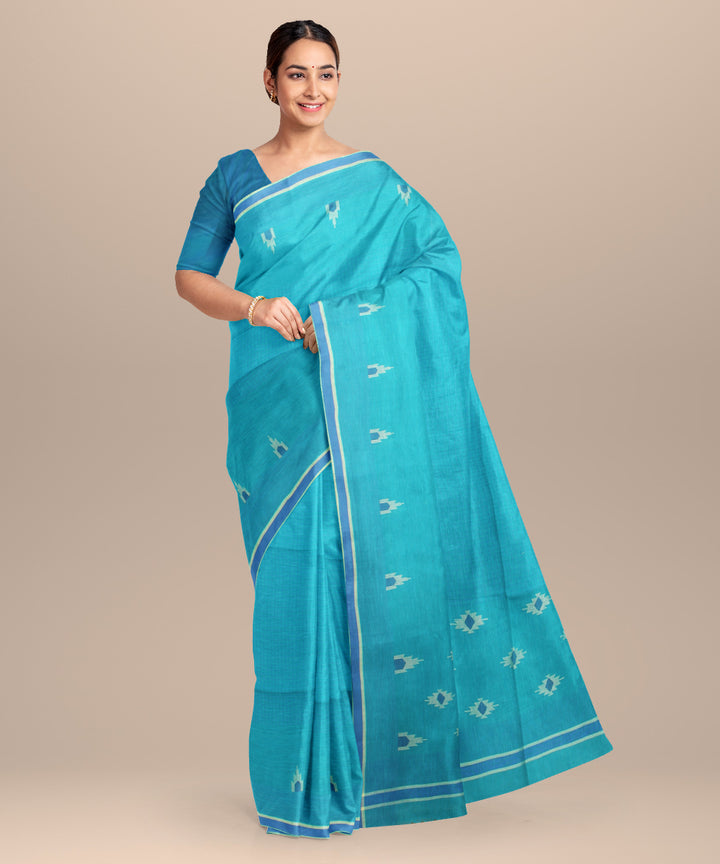 Rama green blue cotton handloom jamdani saree