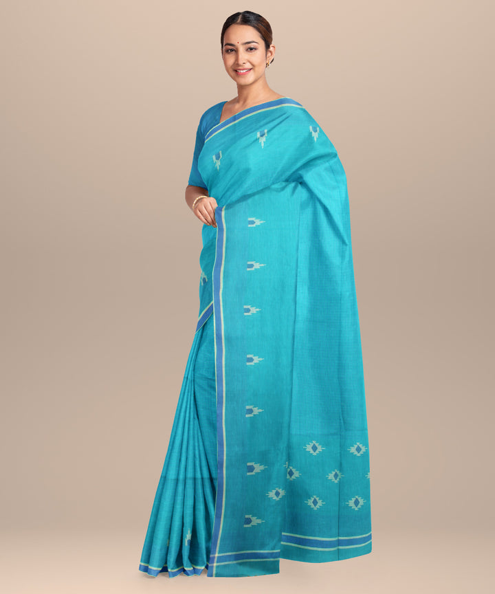 Rama green blue cotton handloom jamdani saree