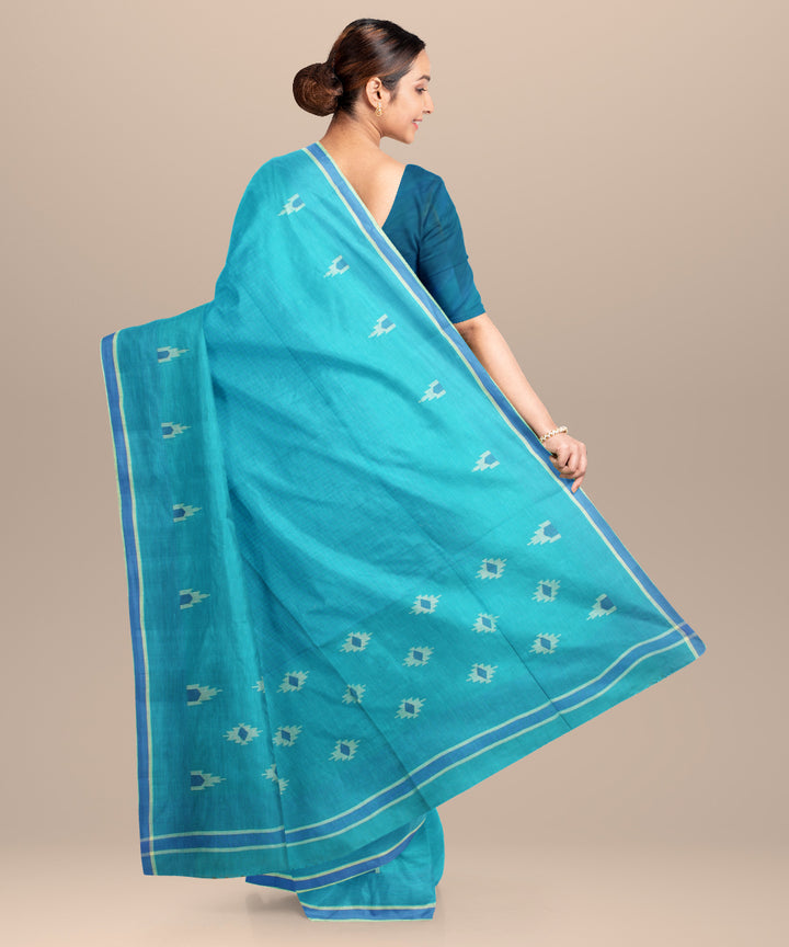 Rama green blue cotton handloom jamdani saree