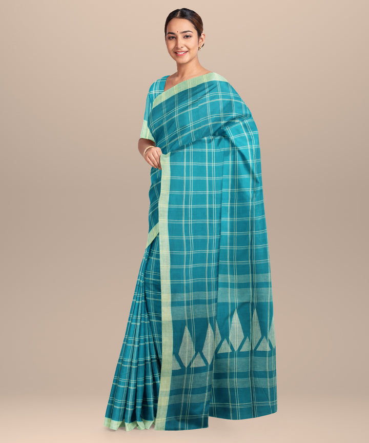 Rama green beige handloom jamdani cotton saree