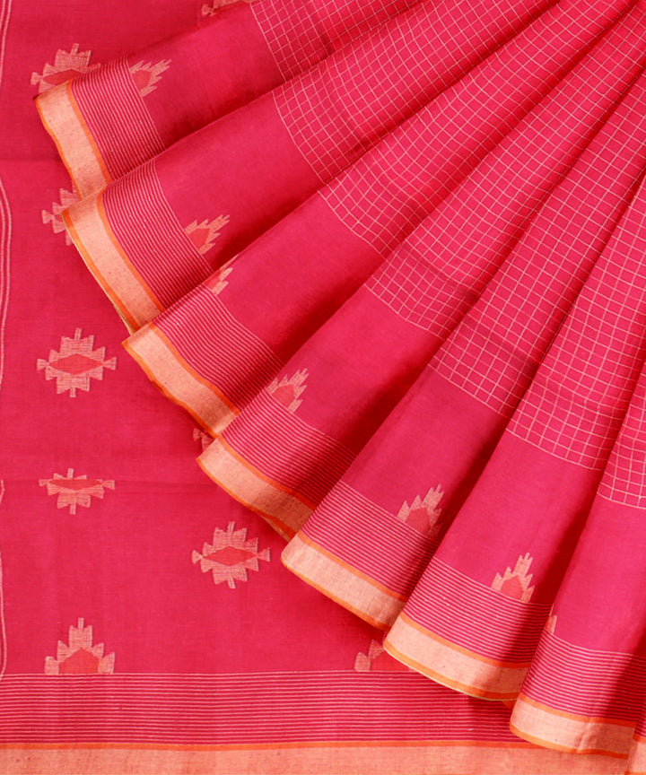 Pink beige handloom jamdani cotton saree