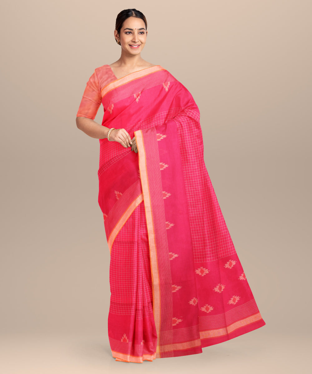 Pink beige handloom jamdani cotton saree