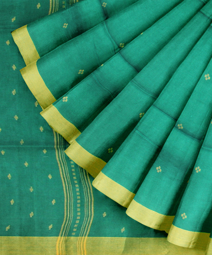Green yellow jamdani handloom cotton saree