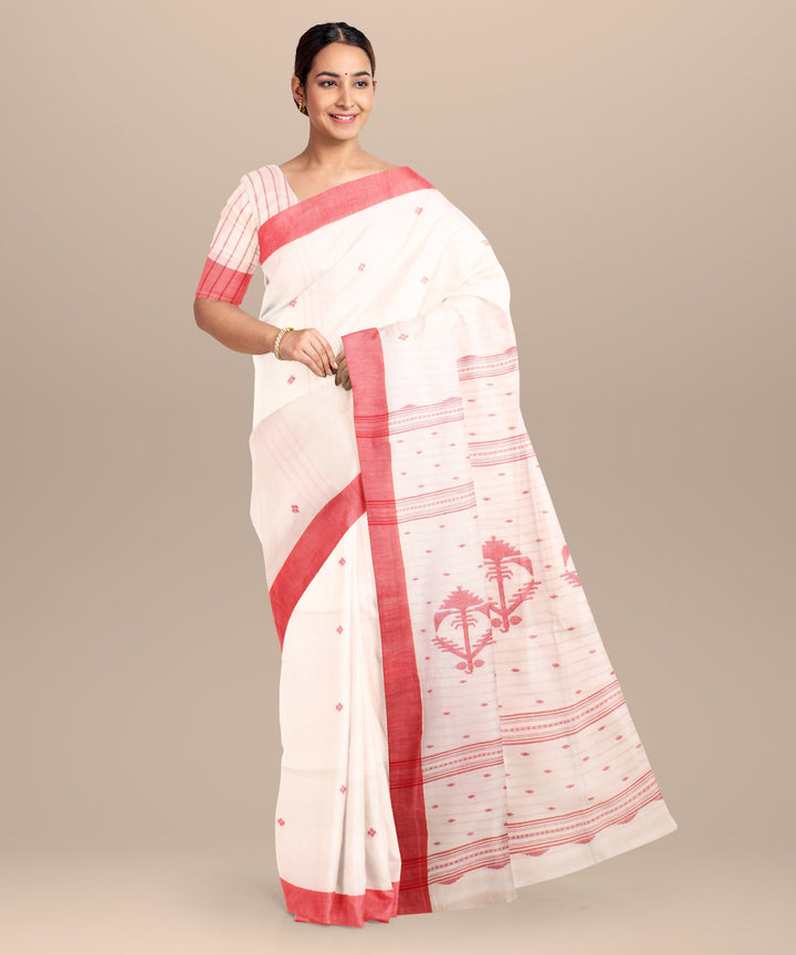 White red jamdani handloom cotton saree
