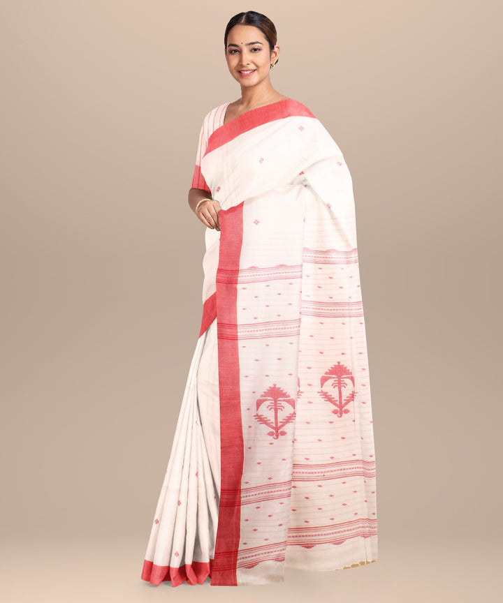 White red jamdani handloom cotton saree