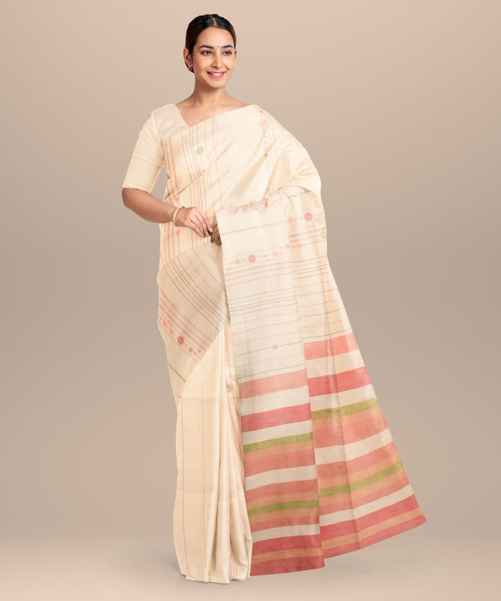 Off white multicolour handloom jamdani cotton saree