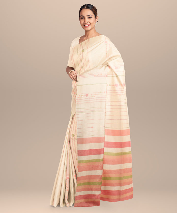 Off white multicolour handloom jamdani cotton saree