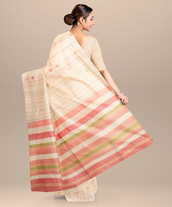 Off white multicolour handloom jamdani cotton saree