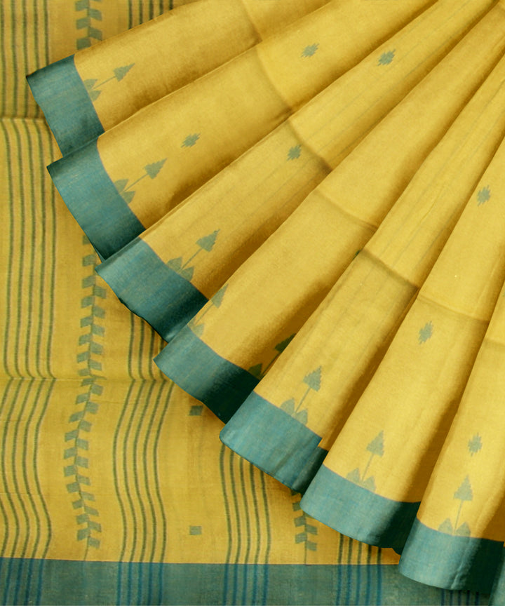 Mustard green handloom jamdani cotton saree