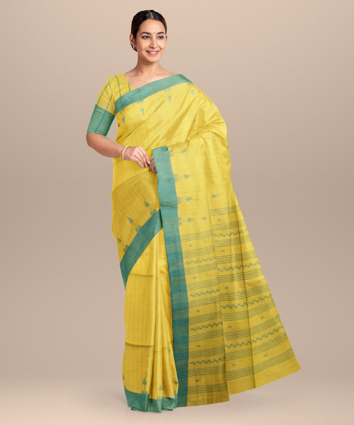 Mustard green handloom jamdani cotton saree