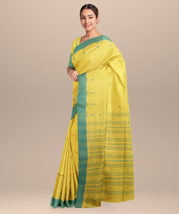 Mustard green handloom jamdani cotton saree