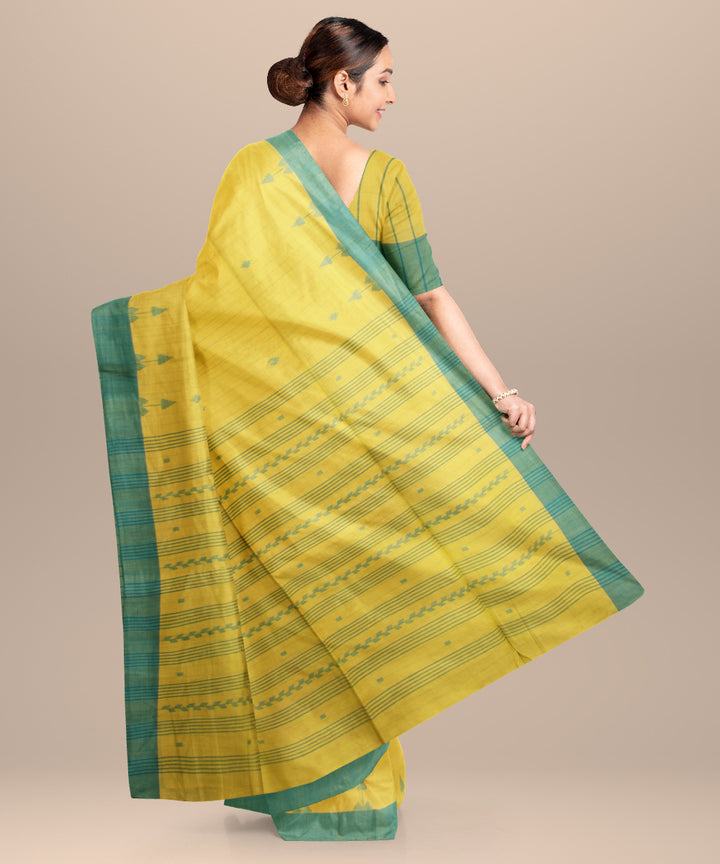Mustard green handloom jamdani cotton saree