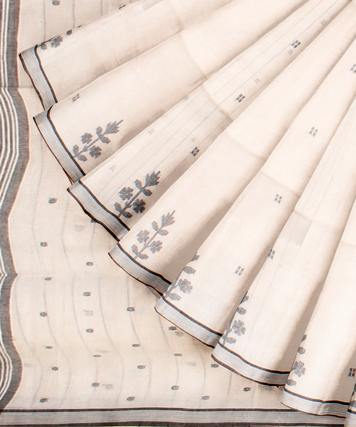 White black handloom jamdani cotton saree