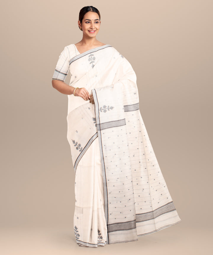 White black handloom jamdani cotton saree