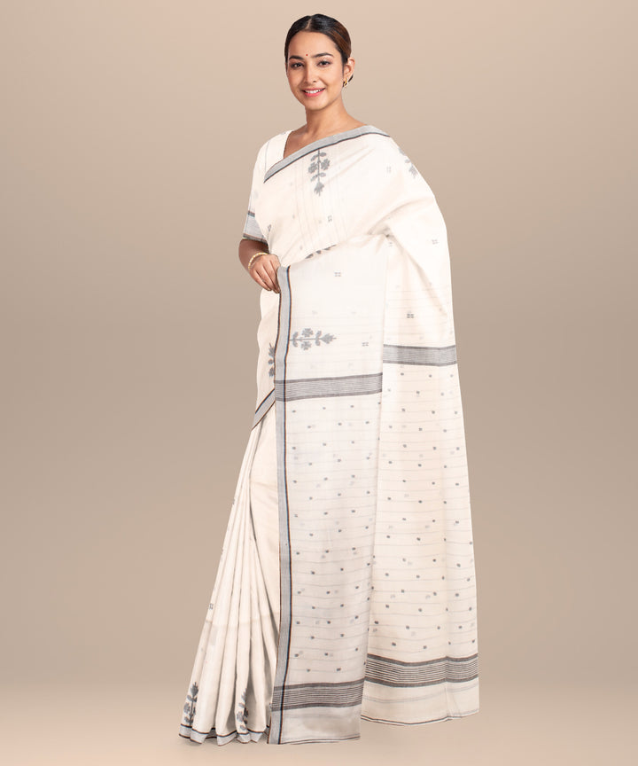 White black handloom jamdani cotton saree
