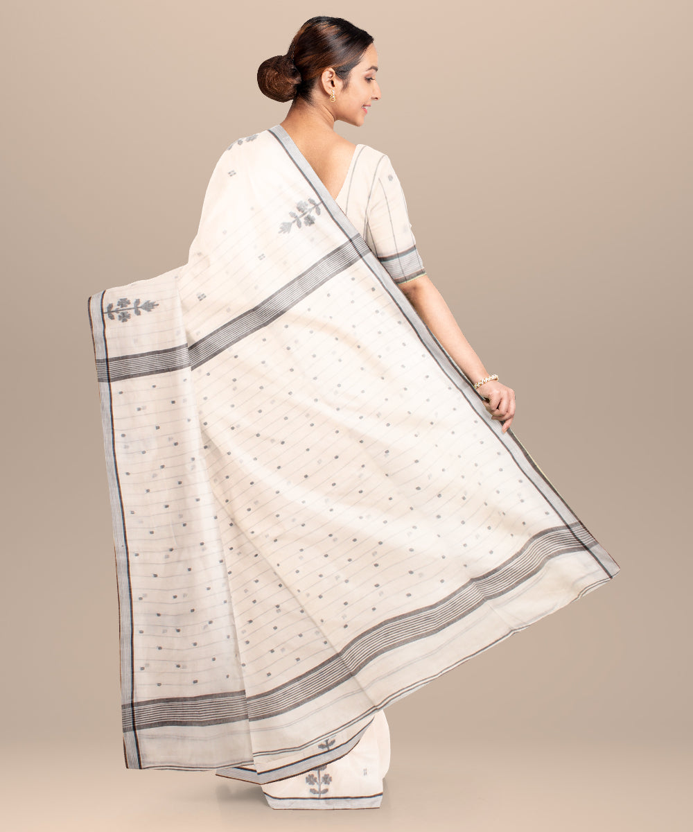 White black handloom jamdani cotton saree