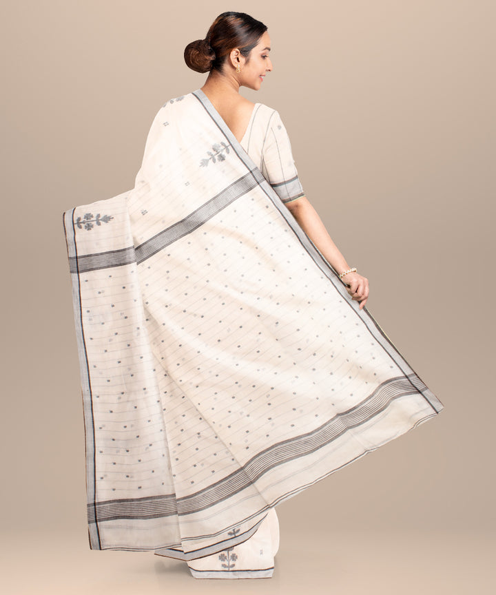 White black handloom jamdani cotton saree
