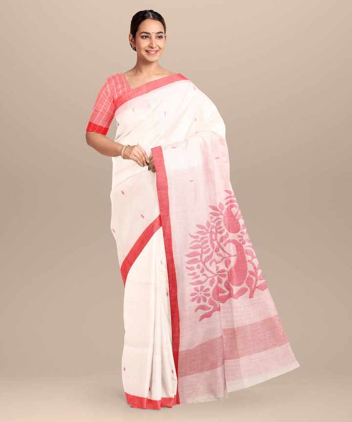 White red cotton jamdani handloom saree